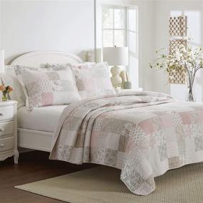 img 2 attached to 🛏️ Laura Ashley Home Celina Patchwork Collection Quilt Set - 100% Cotton, Reversible, Lightweight & Breathable Bedding, Pre-Washed for Enhanced Softness - Queen Size, Pink/Sage