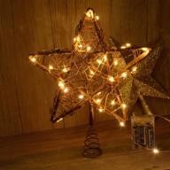 awinking christmas star tree topper: vintage rattan natural decorations with 30 led warm white copper lights logo