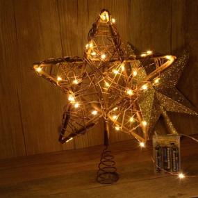 img 4 attached to Awinking Christmas Star Tree Topper: Vintage Rattan Natural Decorations with 30 LED Warm White Copper Lights