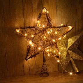 img 3 attached to Awinking Christmas Star Tree Topper: Vintage Rattan Natural Decorations with 30 LED Warm White Copper Lights