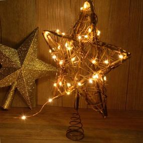 img 2 attached to Awinking Christmas Star Tree Topper: Vintage Rattan Natural Decorations with 30 LED Warm White Copper Lights