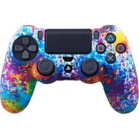 img 3 attached to 🎮 Upgraded YoRHa Water Transfer Printing Camouflage Silicone Cover Skin Case for Sony PS4/slim/Pro Dualshock 4 Controller x 1 (Splashing Paint) + Bonus Thumb Grips x 10