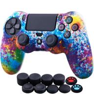 🎮 upgraded yorha water transfer printing camouflage silicone cover skin case for sony ps4/slim/pro dualshock 4 controller x 1 (splashing paint) + bonus thumb grips x 10 logo