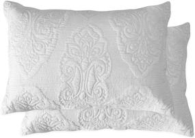 img 4 attached to 🛏️ Cozy White Paisley Quilted Pillow Shams - Set of 2 Standard Size Cotton Pillow Cases for Comfy Décor