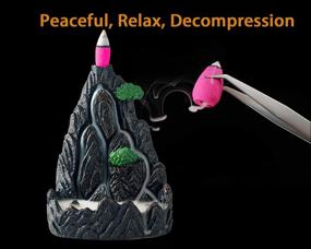 img 1 attached to 🕯️ Backflow Incense Burner with Waterfall Effect - Mini Rockery Holder including 90 Backflow Incense Cones, Tweezer, and Fireproof Mat