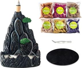 img 4 attached to 🕯️ Backflow Incense Burner with Waterfall Effect - Mini Rockery Holder including 90 Backflow Incense Cones, Tweezer, and Fireproof Mat