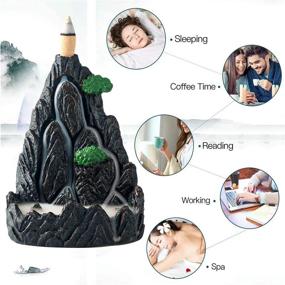 img 3 attached to 🕯️ Backflow Incense Burner with Waterfall Effect - Mini Rockery Holder including 90 Backflow Incense Cones, Tweezer, and Fireproof Mat