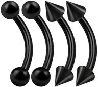 4 piece set of black curved barbell studs, 16g with 3mm ball spike, ideal for snakebites, earrings, daith piercings. also available in various sizes. logo