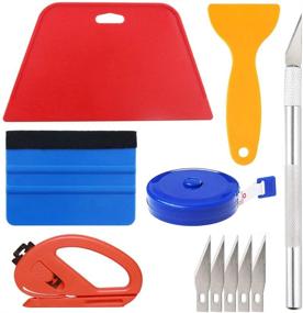 img 4 attached to Complete Wallpaper Smoothing Tool Kit: Red Squeegee, Medium-Hardness Squeegee, Black Tape Measure, Snitty Vinyl Cutter, Craft Knife with 5 Replacement Blades - Ideal for Adhesive Contact Paper Application and Perfect Finish