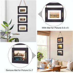 img 2 attached to 🖼️ DLQuarts Collage Hanging Picture Frame 5x7, 3-Frame Set, Rustic Wood Photo Frame Pack of 2 Weathered Black – Versatile Size Options for Mat or Without Mat