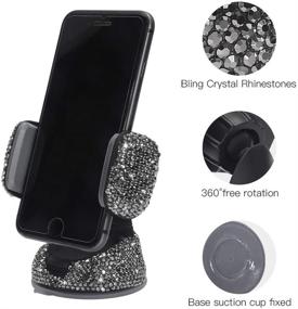 img 3 attached to SAVORI Bling Car Phone Mount Rhinestone Crystal Car Interior Decoration Universal Cell Phone Holder Clip With Air Vent Base For Dashboard Windshield And Air Vent (Grey)