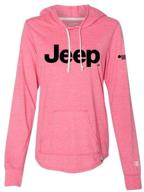 detroit shirt company ladies jeep lotus pink heather lightweight hooded t-shirt, tri-blend blend logo