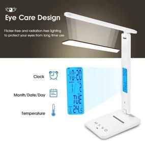 img 1 attached to 💡 Adjustable LED Desk Lamp with Wireless Charger, USB Charging Port, Clock, Alarm, Date, Temperature, 5-Level Dimmable ​Lighting, Foldable Table Lamp, Office Lamp with Adapter