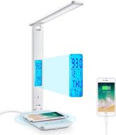 💡 adjustable led desk lamp with wireless charger, usb charging port, clock, alarm, date, temperature, 5-level dimmable ​lighting, foldable table lamp, office lamp with adapter логотип