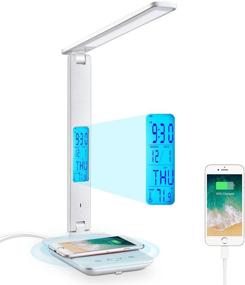 img 4 attached to 💡 Adjustable LED Desk Lamp with Wireless Charger, USB Charging Port, Clock, Alarm, Date, Temperature, 5-Level Dimmable ​Lighting, Foldable Table Lamp, Office Lamp with Adapter