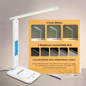 img 2 attached to 💡 Adjustable LED Desk Lamp with Wireless Charger, USB Charging Port, Clock, Alarm, Date, Temperature, 5-Level Dimmable ​Lighting, Foldable Table Lamp, Office Lamp with Adapter