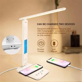 img 3 attached to 💡 Adjustable LED Desk Lamp with Wireless Charger, USB Charging Port, Clock, Alarm, Date, Temperature, 5-Level Dimmable ​Lighting, Foldable Table Lamp, Office Lamp with Adapter