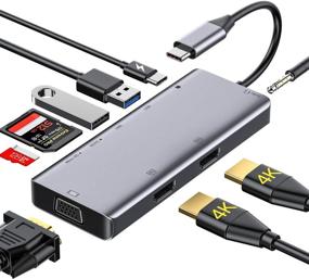 img 4 attached to GIKERSY USB C Хаб адаптер Док-станция для MacBook Pro и Dell XPS 💻 - 2 HDMI, VGA, USB 3.0/2.0, 87W PD, SD/TF картридер, 3.5mm аудио - только для Windows.