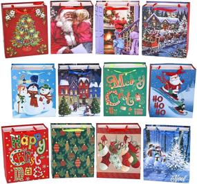 img 2 attached to 🎁 Set of 12 Christmas-themed Gift Bags with Handles, Name Tags, and Assorted Painting-style Designs - Bulk Holiday Wrapping Bags Ideal for Xmas Goodie Bags, Party Favors, Present Wrapping, Classroom Goody Bags, and Décor Supplies.