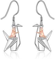 🕊️ sterling silver origami crane earrings: hypoallergenic rose gold dangle with cubic zirconia accents - perfect valentine's day gift for bird and girl lovers! logo