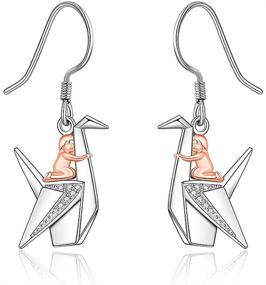 img 4 attached to 🕊️ Sterling Silver Origami Crane Earrings: Hypoallergenic Rose Gold Dangle with Cubic Zirconia Accents - Perfect Valentine's Day Gift for Bird and Girl Lovers!