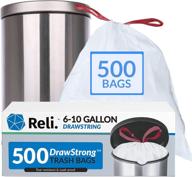 🗑️ reli 8-10 gallon white drawstring trash bags - 500 count bulk, small-medium bags for 6, 8, 10 gallon trash cans, garbage bags liners, 22"x23 логотип