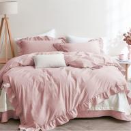 комплект двухспального одеяла с винтажной отделкой из фестона - omelas blush pink, однотонное фермерское рустикальное постельное белье queen size, мягкий микрофибр, со змейкой и 2 наволочками - mauve pink логотип