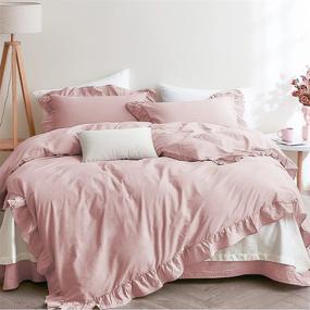 img 4 attached to Комплект двухспального одеяла с винтажной отделкой из фестона - Omelas Blush Pink, однотонное фермерское рустикальное постельное белье Queen Size, мягкий микрофибр, со змейкой и 2 наволочками - Mauve Pink