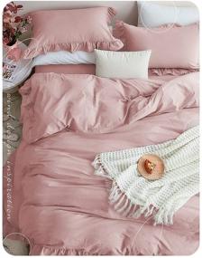 img 1 attached to Комплект двухспального одеяла с винтажной отделкой из фестона - Omelas Blush Pink, однотонное фермерское рустикальное постельное белье Queen Size, мягкий микрофибр, со змейкой и 2 наволочками - Mauve Pink