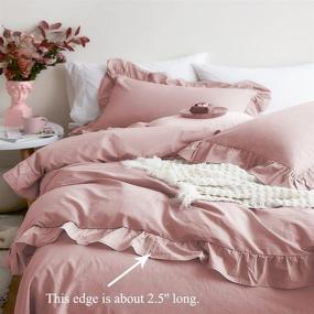 img 2 attached to Комплект двухспального одеяла с винтажной отделкой из фестона - Omelas Blush Pink, однотонное фермерское рустикальное постельное белье Queen Size, мягкий микрофибр, со змейкой и 2 наволочками - Mauve Pink