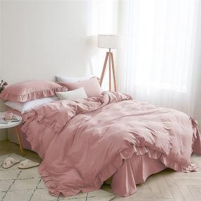 img 3 attached to Vintage Ruffle Fringe Queen Size Duvet Cover Set - Omelas Blush Pink, Solid Color Farmhouse Rustic Bedding, Soft Microfiber, with Zipper Closure and 2 Sham - Mauve Pink