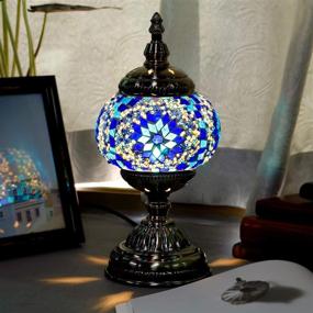 img 3 attached to 🔵 Blue Moroccan Lamp: Marrakech Turkish Table Lamp with Mosaic Glass, Bronze Base - Perfect Nightlight & Decor Piece for Living Room
