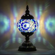 🔵 blue moroccan lamp: marrakech turkish table lamp with mosaic glass, bronze base - perfect nightlight & decor piece for living room логотип