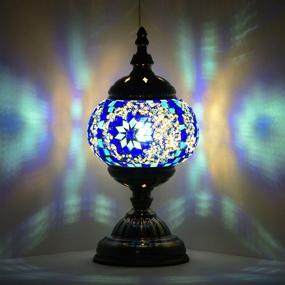 img 4 attached to 🔵 Blue Moroccan Lamp: Marrakech Turkish Table Lamp with Mosaic Glass, Bronze Base - Perfect Nightlight & Decor Piece for Living Room