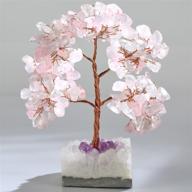 enhanced feng shui natural rose quartz crystal tree on clear quartz base – healing copper gemstones money tree for desk décor in home or office logo