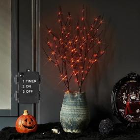 img 4 attached to 🎃 Хэйруи Освещенные Хэллоуинские Ветви Дерева: 32IN 100L Оранжевые Феерические огни с таймером - Зловещие Черные Ветви Светящихся Веток, Батарейки, работающие внутри/снаружи, Декорации для Хэллоуинской Вечеринки