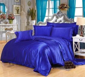 img 2 attached to 🌙 MOONLIGHT BEDDING Luxurious Ultra Soft Silky Vibrant Color Satin Comforter - Full/Queen Size in Royal Blue