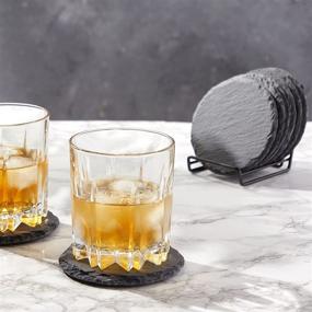 img 3 attached to 🍸 Stylish and Practical Set of 8 Drink Coasters in Black Slate Stone with Holder - Perfect for Bar, Kitchen, and Home Decor (3.8 in)