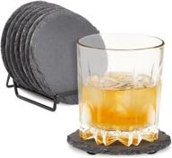 🍸 stylish and practical set of 8 drink coasters in black slate stone with holder - perfect for bar, kitchen, and home decor (3.8 in) logo