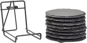 img 1 attached to 🍸 Stylish and Practical Set of 8 Drink Coasters in Black Slate Stone with Holder - Perfect for Bar, Kitchen, and Home Decor (3.8 in)