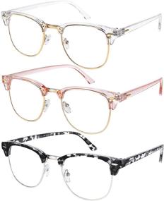 img 4 attached to Stylish Blue Light Glasses for Men and Women: Semi Rimless Half Rim Computer Eyeglasses 3 Pack - Crystal Gold, Transparent Pink Gold, Blue Gold