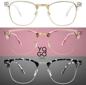 img 3 attached to Stylish Blue Light Glasses for Men and Women: Semi Rimless Half Rim Computer Eyeglasses 3 Pack - Crystal Gold, Transparent Pink Gold, Blue Gold