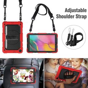 img 2 attached to 📱 SEYMAC Tab A 10.1 2019 Case - Sturdy Protection Tablet Case with Hand Strap & 360 Rotation - Black/Red