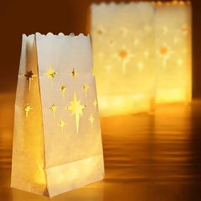 img 4 attached to 🕯️ 50 PCS White Luminary Bags by Homemory - Flame Resistant Candle Bags with Stars Design for Wedding, Party, Halloween, Thanksgiving, Christmas