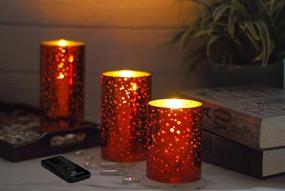 img 1 attached to 🕯️ Red Mercury Glass Candle Holder Set - M Mirroring Flameless Candles LED, Realistic Flickering, Remote Control, Timer, Battery Operated, Real Wax, 3 Pack (3&#34;Dx4&#34;/5&#34;/6&#34;H)