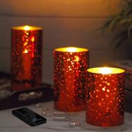 🕯️ red mercury glass candle holder set - m mirroring flameless candles led, realistic flickering, remote control, timer, battery operated, real wax, 3 pack (3&#34;dx4&#34;/5&#34;/6&#34;h) логотип