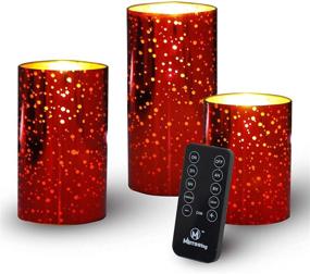 img 2 attached to 🕯️ Red Mercury Glass Candle Holder Set - M Mirroring Flameless Candles LED, Realistic Flickering, Remote Control, Timer, Battery Operated, Real Wax, 3 Pack (3&#34;Dx4&#34;/5&#34;/6&#34;H)