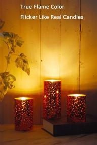 img 3 attached to 🕯️ Red Mercury Glass Candle Holder Set - M Mirroring Flameless Candles LED, Realistic Flickering, Remote Control, Timer, Battery Operated, Real Wax, 3 Pack (3&#34;Dx4&#34;/5&#34;/6&#34;H)