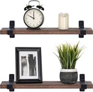 wood floating shelves wall mounted set of 2 - modern farmhouse shelf decorative storage shelving with u brackets for bedroom, bathroom, living room, kitchen, office - brown logo