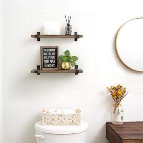 img 3 attached to Wood Floating Shelves Wall Mounted Set of 2 - Modern Farmhouse Shelf Decorative Storage Shelving with U Brackets for Bedroom, Bathroom, Living Room, Kitchen, Office - Brown